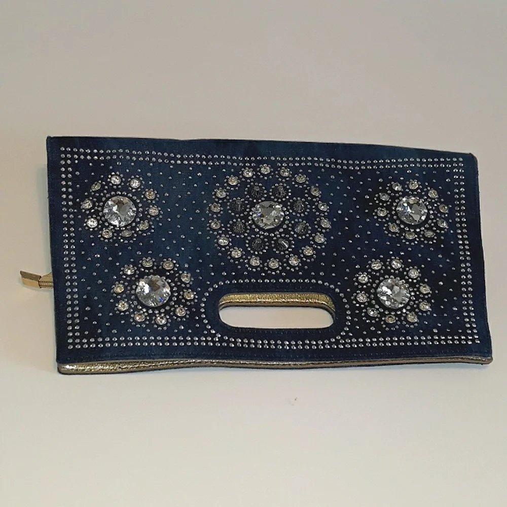 Rhinestone Bling Denim Clutch